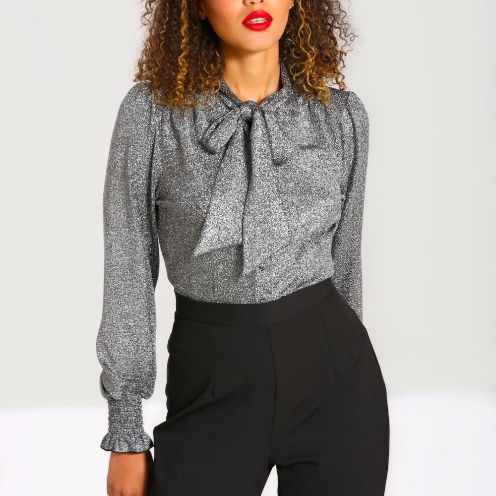 Hell Bunny Haze silver sparkly blouse